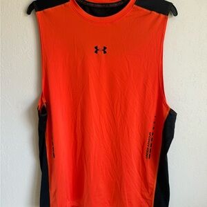 Men’s L Orange Under Armour Heatgear Active Wear, Workout, Sleeveless Shirt